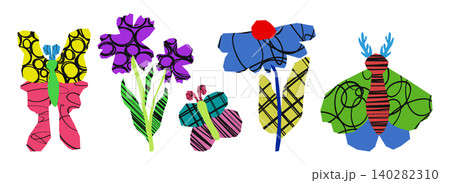 Collage flower stickers with abstract patterns Collage flower stickers with abstract patterns 140282310
