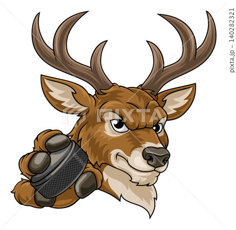 Stag Antlers Deer Ice Hockey Team Mascot Cartoon Stag Antlers Deer Ice Hockey Team Mascot Cartoon 140282321