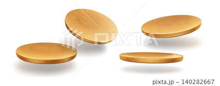 Wooden round podium, plates with realistic texture 140282667