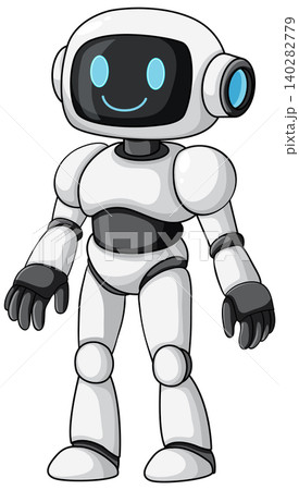 Friendly Cartoon Robot Standing with Smiling Face Friendly Cartoon Robot Standing with Smiling Face 140282779