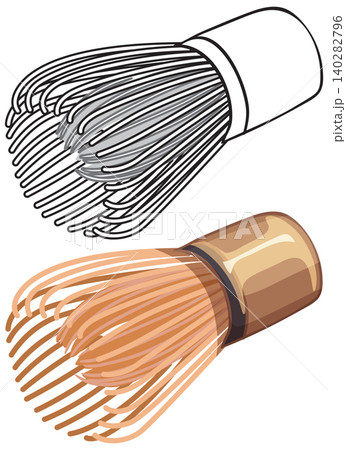 Traditional Bamboo Matcha Whisk Vector Illustration in Color and Line Art Traditional Bamboo Matcha Whisk Vector Illustration in Color and Line Art 140282796