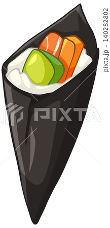 Japanese Temaki Sushi Hand Roll with Salmon Avocado and Rice Japanese Temaki Sushi Hand Roll with Salmon Avocado and Rice 140282802