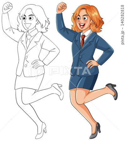 Excited Businesswoman Jumping in Professional Attire Vector Illustration 140282818