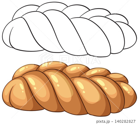 Braided Bread Loaf Vector Illustration in Color and Line Art Braided Bread Loaf Vector Illustration in Color and Line Art 140282827