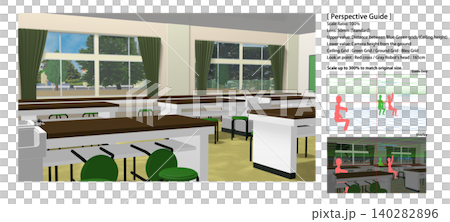 アニメーションの背景に使える【学校の理科室】キャラ合成に便利なパースガイドデータ付き 140282896
