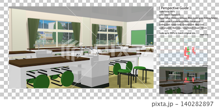 アニメーションの背景に使える【学校の理科室】キャラ合成に便利なパースガイドデータ付き 140282897