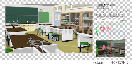 アニメーションの背景に使える【学校の理科室】キャラ合成に便利なパースガイドデータ付き アニメーションの背景に使える【学校の理科室】キャラ合成に便利なパースガイドデータ付き 140282907