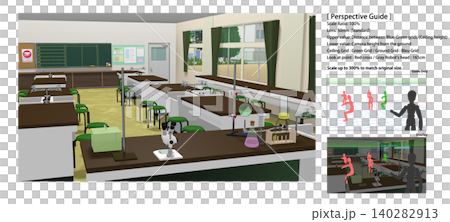 アニメーションの背景に使える【学校の理科室】キャラ合成に便利なパースガイドデータ付き 140282913