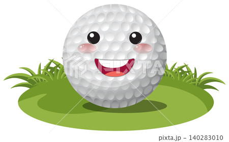 Cute Cartoon Golf Ball Character Smiling on Green Grass Patch 140283010