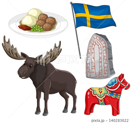 Swedish Cultural Symbols and Traditional Food Vector Illustration Set Swedish Cultural Symbols and Traditional Food Vector Illustration Set 140283022