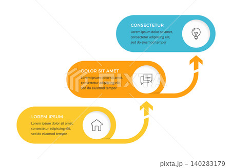 Three Steps Staircase Arrow Infographic Template Three Steps Staircase Arrow Infographic Template 140283179