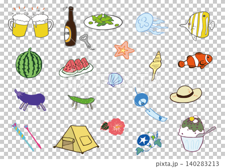夏のイメージアイコンセット白背景 夏のイメージアイコンセット白背景 140283213