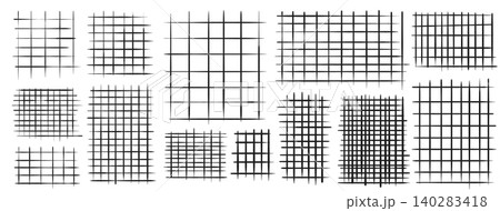 Doodles grid patterns, black paint brush scribbles 140283418