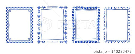 Italian blue frames with wavy doodle pattern Italian blue frames with wavy doodle pattern 140283475
