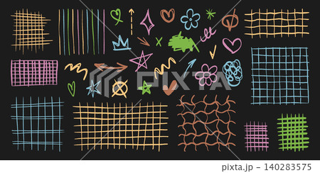 Hand drawn grid pattern with pencil doodle lines 140283575