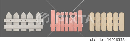 Realistic set of wooden fence with picket panels Realistic set of wooden fence with picket panels 140283584