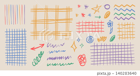 Playful doodles and color grid patterns set Playful doodles and color grid patterns set 140283640