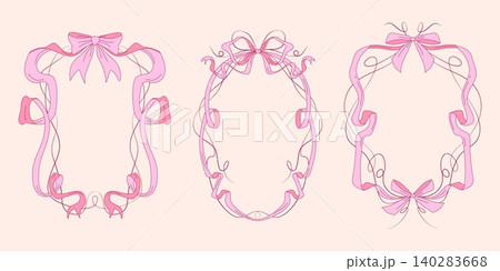 Whimsical pink ribbon frames with coquette bow 140283668