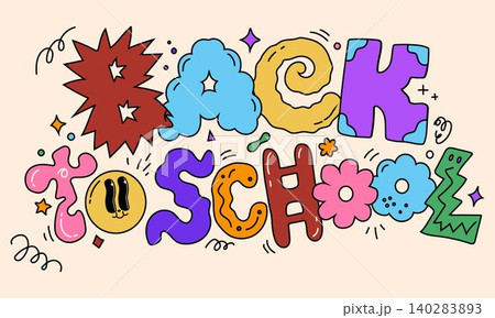 Cute School Greeting Card with Cartoon Letters Cute School Greeting Card with Cartoon Letters 140283893