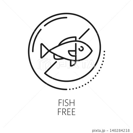 Fish free icon for non food allergen or allergy intolerance and allergic health pictogram. No contains fish allergen badge for allergy safe food sticker and healthy diet product tag label Fish free icon for non food allergen or allergy intolerance and allergic health pictogram. No contains fish allergen badge for allergy safe food sticker and healthy diet product tag label 140284218