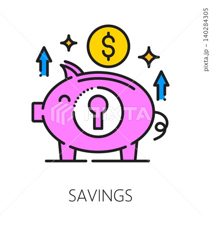 Money saving life skill color line icon or sign. Money saving and budgeting ability outline vector sign, human quality line icon. Personal life skill pictogram with piggybank and dollar golden coin Money saving life skill color line icon or sign. Money saving and budgeting ability outline vector sign, human quality line icon. Personal life skill pictogram with piggybank and dollar golden coin 140284305