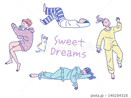 気持ちよさそうに眠る女性のイラストセット 気持ちよさそうに眠る女性のイラストセット 140284328