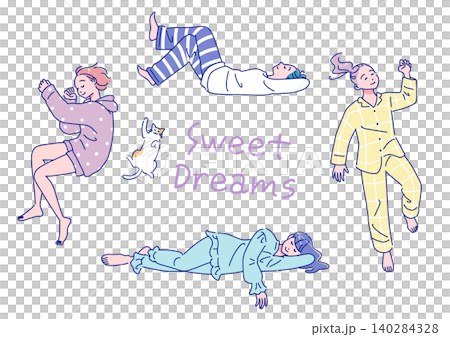 一組描繪女子安詳睡眠的插圖。 140284328