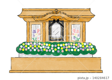 日本のお葬式 やさしい風合いの祭壇のイラスト 日本のお葬式 やさしい風合いの祭壇のイラスト 140284617