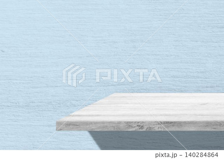 Minimalist Summer Refresh Product Display on Light Wood Shelf and Light Blue Backdrop, Bright Airy Backdrop Minimalist Summer Refresh Product Display on Light Wood Shelf and Light Blue Backdrop, Bright Airy Backdrop 140284864