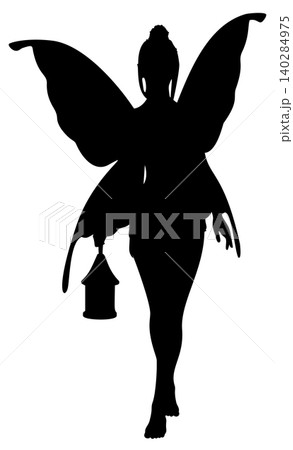 Silhouette of Fairy with Wings and Lantern Silhouette of Fairy with Wings and Lantern 140284975