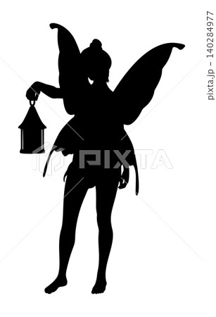 Silhouette of Fairy with Wings and Lantern Silhouette of Fairy with Wings and Lantern 140284977