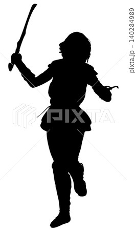 Silhouette of Warrior Woman with Sword Silhouette of Warrior Woman with Sword 140284989