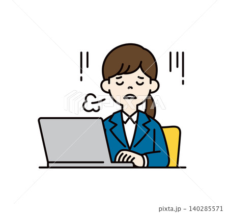 就職活動に疲れてパソコンの前でため息をつく、リクルートスーツを着た女性のベクターイラスト素材 就職活動に疲れてパソコンの前でため息をつく、リクルートスーツを着た女性のベクターイラスト素材 140285571