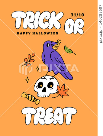 Cute halloween poster with crow Cute halloween poster with crow 140285607