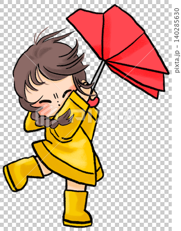 一個女孩的傘快要被風吹走了。 一個女孩的傘快要被風吹走了。 140285630