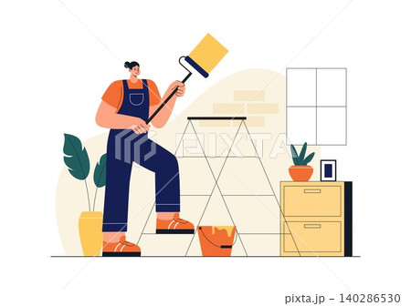 Home Renovation Services Illustration Featuring House Remodeling, Interior Improvement, Construction Workers, Repair Maintenance, and Home Upgrade Home Renovation Services Illustration Featuring House Remodeling, Interior Improvement, Construction Workers, Repair Maintenance, and Home Upgrade 140286530