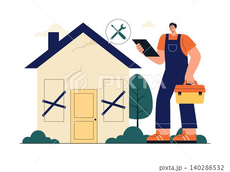 Home Renovation Services Illustration Featuring House Remodeling, Interior Improvement, Construction Workers, Repair Maintenance, and Home Upgrade Home Renovation Services Illustration Featuring House Remodeling, Interior Improvement, Construction Workers, Repair Maintenance, and Home Upgrade 140286532