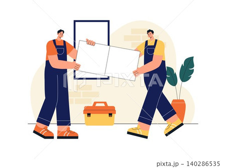 Home Renovation Services Illustration Featuring House Remodeling, Interior Improvement, Construction Workers, Repair Maintenance, and Home Upgrade Home Renovation Services Illustration Featuring House Remodeling, Interior Improvement, Construction Workers, Repair Maintenance, and Home Upgrade 140286535