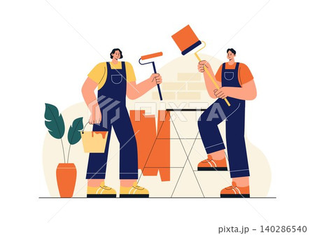 Home Renovation Services Illustration Featuring House Remodeling, Interior Improvement, Construction Workers, Repair Maintenance, and Home Upgrade Home Renovation Services Illustration Featuring House Remodeling, Interior Improvement, Construction Workers, Repair Maintenance, and Home Upgrade 140286540