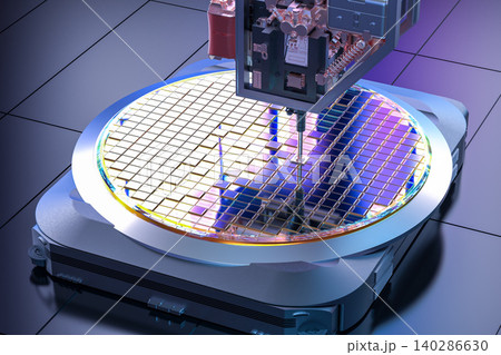 Robotic arms with silicon wafers for semiconductor manufacturing 140286630