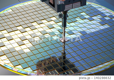 Robotic arms with silicon wafers for semiconductor manufacturing 140286632