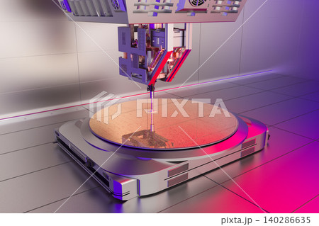 Robotic arms with silicon wafers for semiconductor manufacturing 140286635