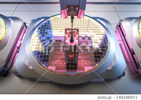 Robotic arms with silicon wafers for semiconductor manufacturing 140286651