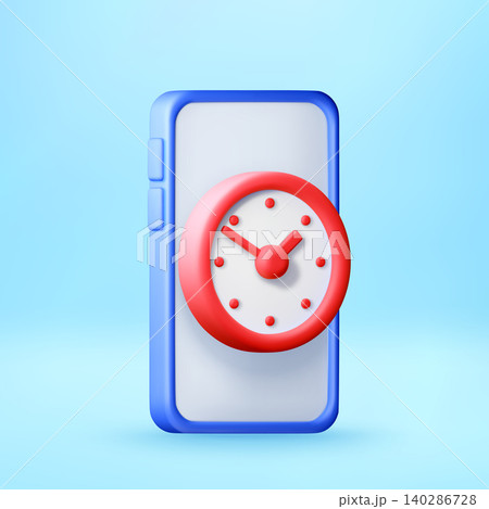 3d smartphone icon with red alarm clock on screen. 140286728