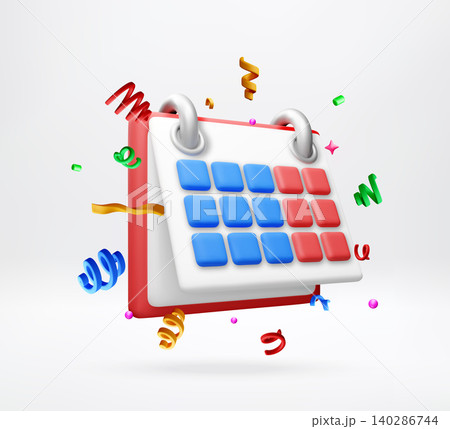 3d calendar icon with colorful confetti 3d calendar icon with colorful confetti 140286744