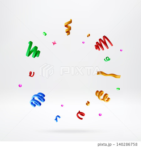 Colorful 3D confetti and ribbon streamers Colorful 3D confetti and ribbon streamers 140286758