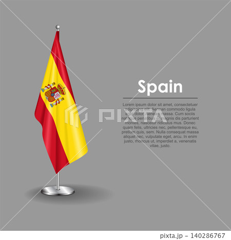 Spanish national flag on a metallic vertical stand. Vector illustration. Spanish national flag on a metallic vertical stand. Vector illustration. 140286767