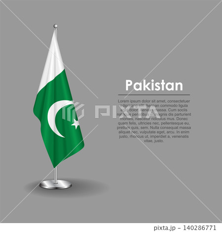 Pakistani national flag on a metallic vertical stand. Vector illustration. 140286771