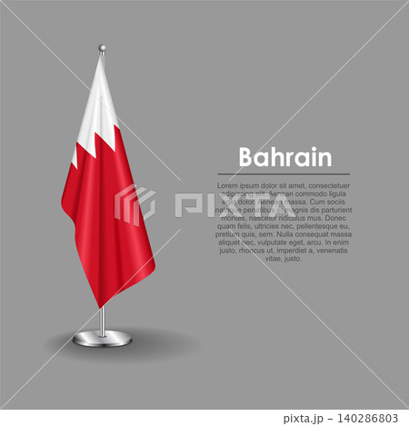 Bahraini national flag on a metallic vertical stand. Vector illustration. 140286803