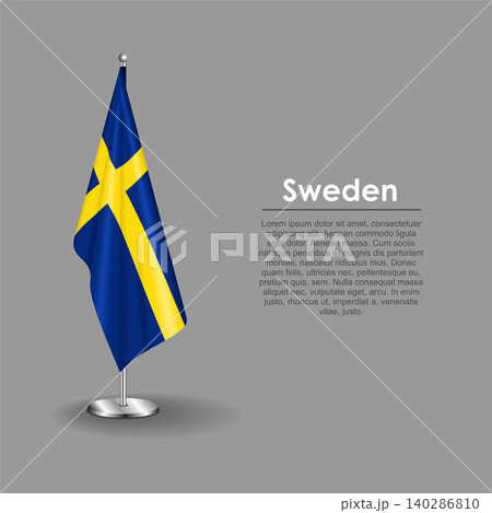 Swedish national flag on a metallic vertical stand. Vector illustration. Swedish national flag on a metallic vertical stand. Vector illustration. 140286810